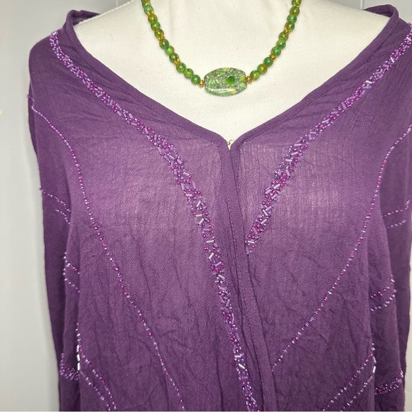 Chloe Oliver Purple Beaded Long Sleeve Blouse Size S - Picture 4 of 8